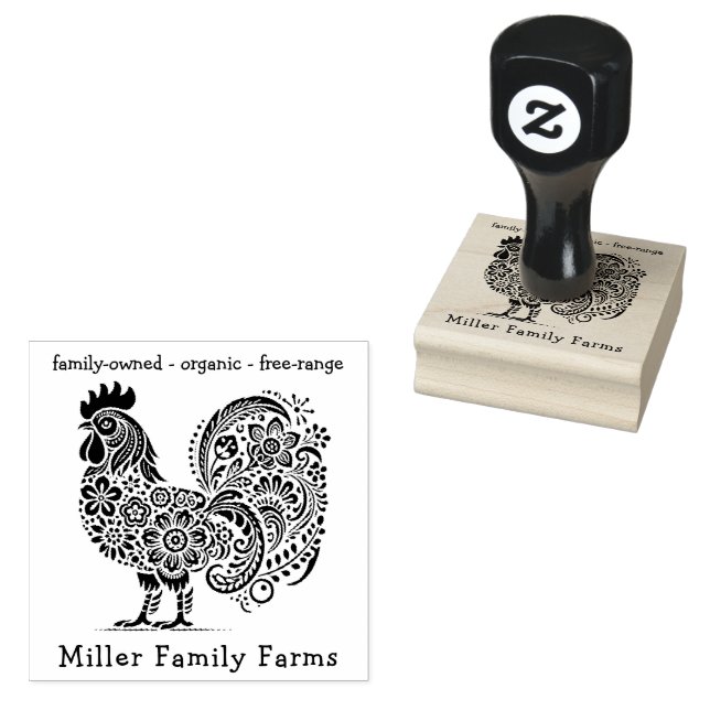 Floral Chicken Farm Fresh Eggs Custom Carton Rubber Stamp (Stamped)