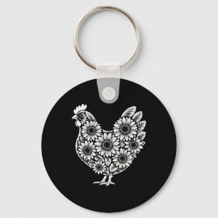 Floral Chicken Farmer Key Ring
