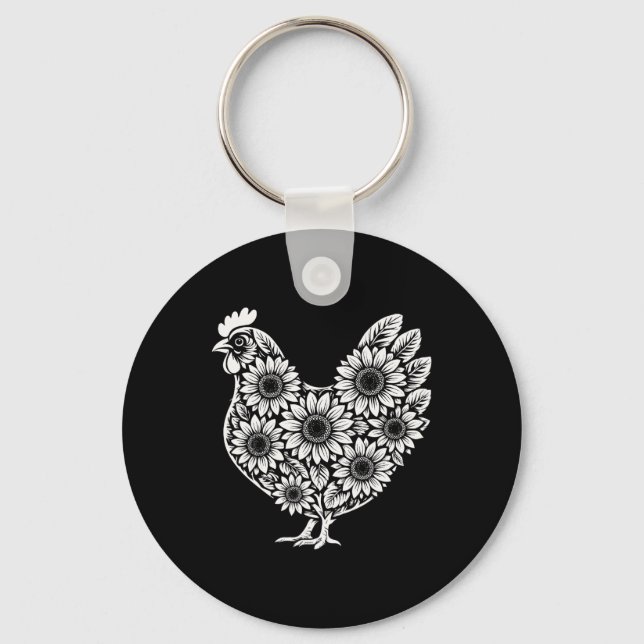 Floral Chicken Farmer  Key Ring (Front)