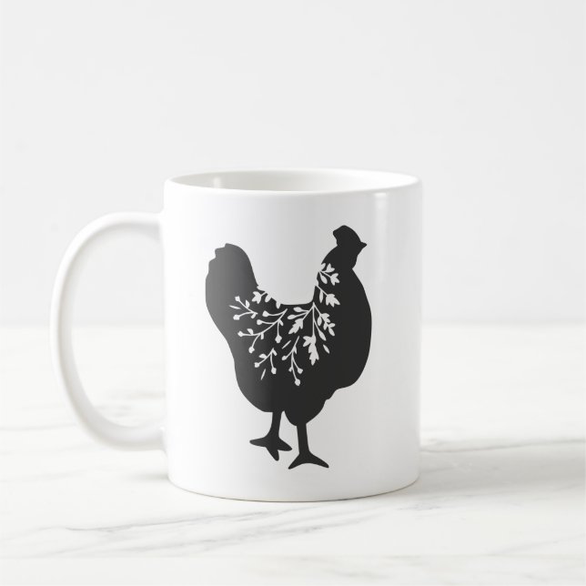 floral  chicken silhouette  coffee mug (Left)