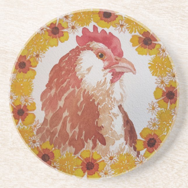 Floral Chicken Wreath Coaster (Front)
