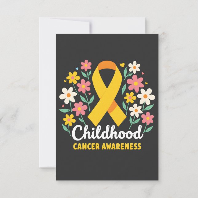Floral Childhood Cancer Awareness Yellow Ribbon RSVP Card (Front)