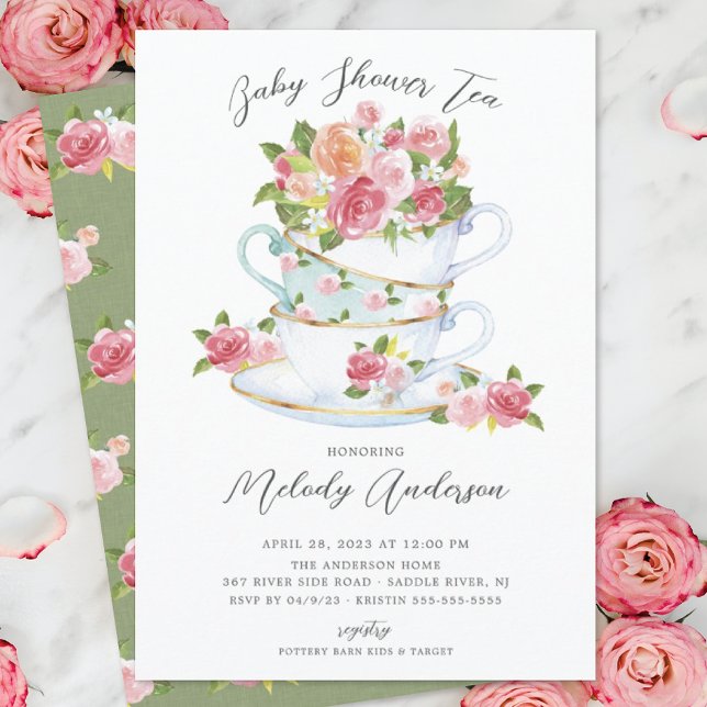 Floral China Tea Cup Baby Shower Invitation (Creator Uploaded)