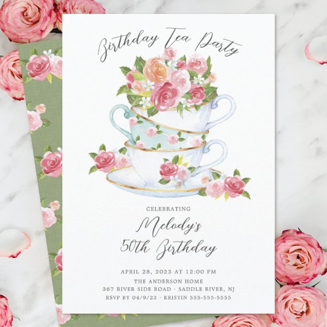 Floral China Tea Cup Birthday Tea Party Invitation (Creator Uploaded)