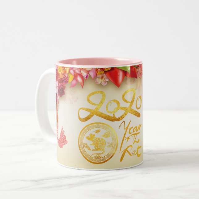 Floral Chinese gold Paper-cut Rat 2020 2TP Mug (Front Left)