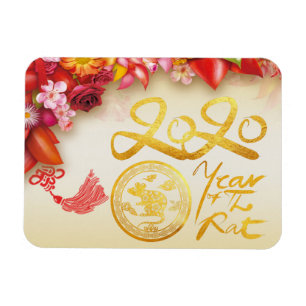 Floral Chinese gold Paper-cut Rat 2020 F Magnet