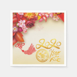 Floral Chinese gold Paper-cut Rat 2020 party PN Napkin