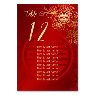 Floral Chinese Wedding Guest Names  Table Number