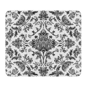 Floral Chinoiserie Black & White Watercolor Cutting Board