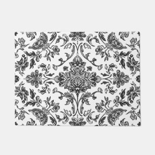 Floral Chinoiserie Black & White Watercolor Doormat