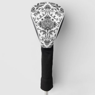 Floral Chinoiserie Black & White Watercolor Golf Head Cover