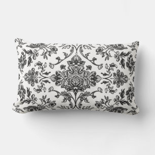 Floral Chinoiserie Black & White Watercolor Lumbar Cushion