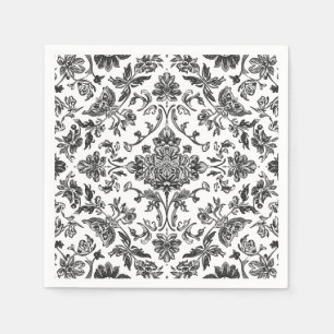 Floral Chinoiserie Black & White Watercolor Napkin
