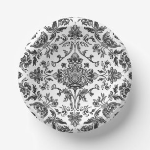 Floral Chinoiserie Black & White Watercolor Paper Plate