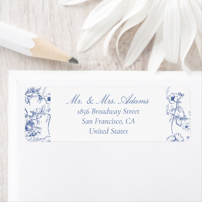 Floral Chinoiserie Blue Pre-Addressed Return Address Label (Insitu)