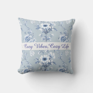 Floral Chinoiserie Blue Toile with custom text Cushion