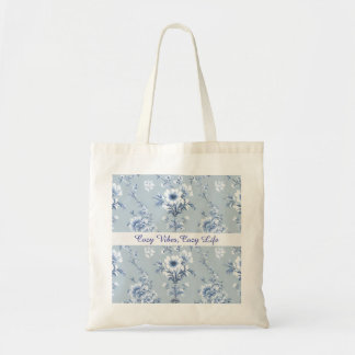 Floral  Chinoiserie Blue Toile with custom text Tote Bag