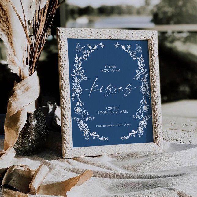 Floral Chinoiserie Guess How Many Kisses Pedestal Sign (Creator Uploaded)