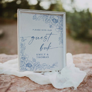 Floral Chinoiserie Guest Book Pedestal Sign