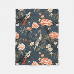Floral Chinoiserie on Denim Blue Fleece Blanket