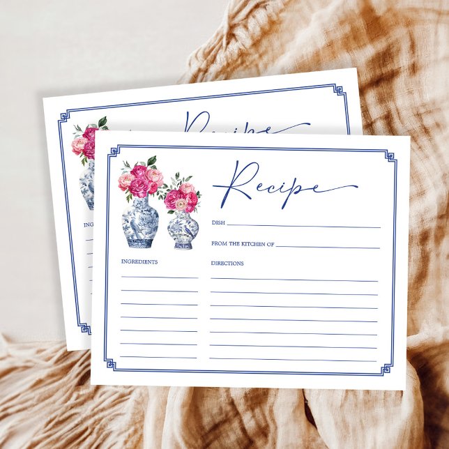 Floral Chinoiserie Porcelain Bridal Recipe Card (Creator Uploaded)