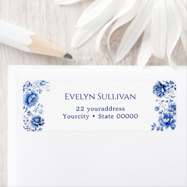 Floral chinoiserie return address label (Insitu)