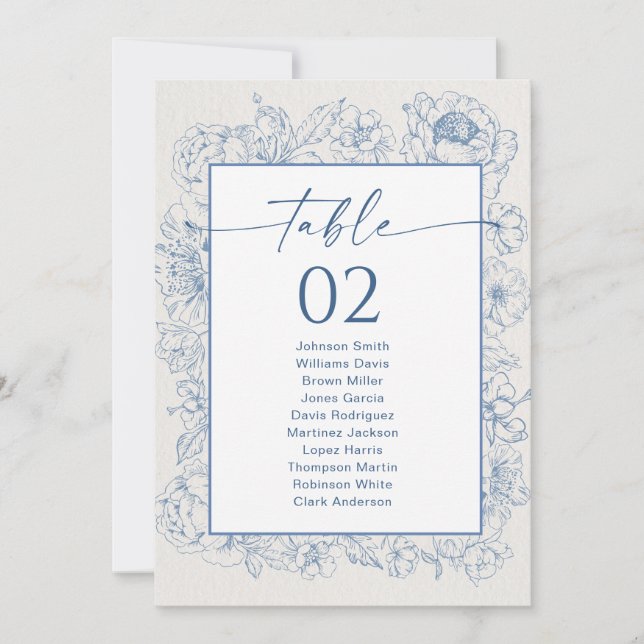 Floral Chinoiserie Table Seating Chart Cards (Front)