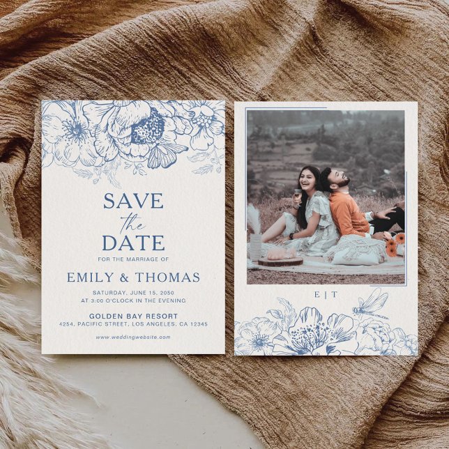 Floral Chinoiserie Wedding Save The Date Card (Creator Uploaded)