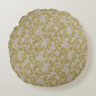 Floral Chintz Silhouette-Chartreuse Round Cushion