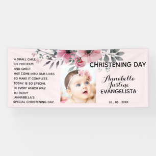 Floral CHRISTENING DAY Soft Pink/Gray Event Party Banner