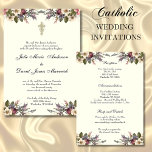 Floral Christian Cross Wedding Rings Catholic Invitation<br><div class="desc">Personalise our beautiful traditional Christian Catholic wedding invitations with gold wedding rings entwining a golden crucifix and flowers.  Ivory background and all text and fonts can be modified.</div>