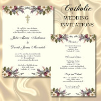Floral Christian Cross Wedding Rings Catholic