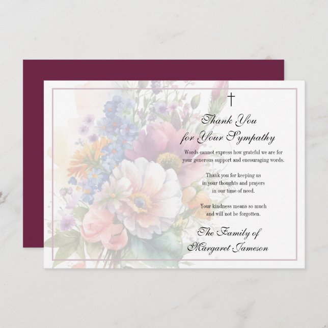 Floral Christian Funeral Sympathy Thank You (Front/Back)