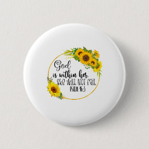 Floral Christian God Is Within Her She Will Not Fa 6 Cm Round Badge