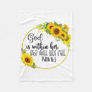 Floral Christian God Is Within Her She Will Not Fa Fleece Blanket
