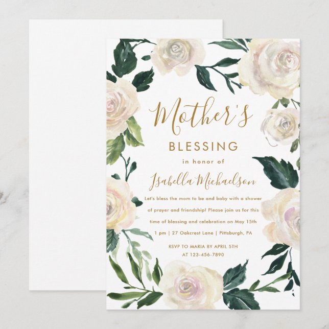 Floral Christian Mother and Baby Blessing Party  Invitation (Front/Back)
