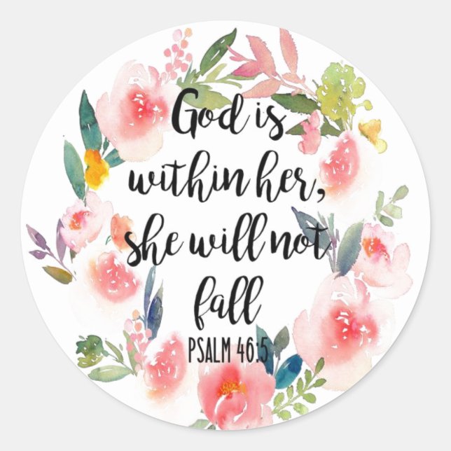 Floral Christian Psalms Bible Scripture Classic Round Sticker (Front)