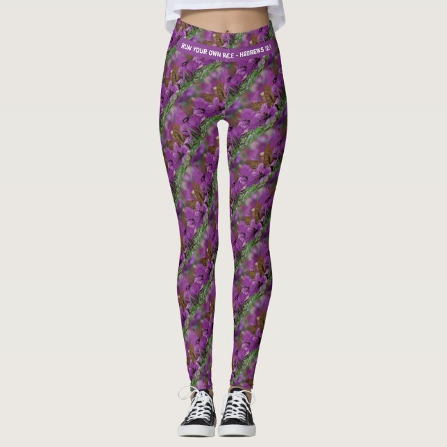 Floral Christian RUN YOUR RACE inspirational Leggings (Front)