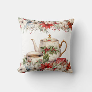 Floral Christmas Afternoon Tea Holiday Cushion
