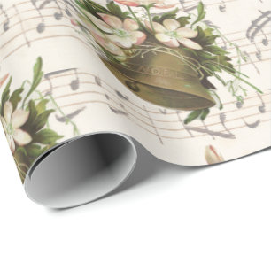 Floral Christmas Bell Sheet Music Wrapping Paper