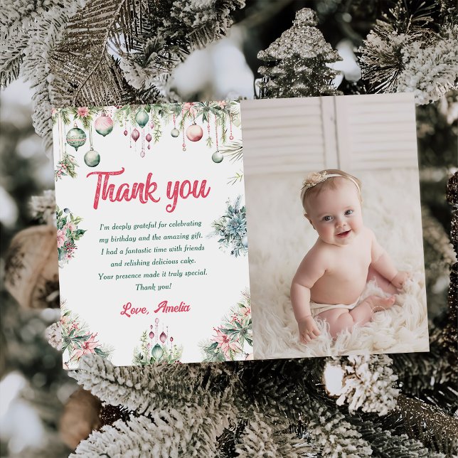Floral Christmas Birthday Party Thank You Card (Creator Uploaded)