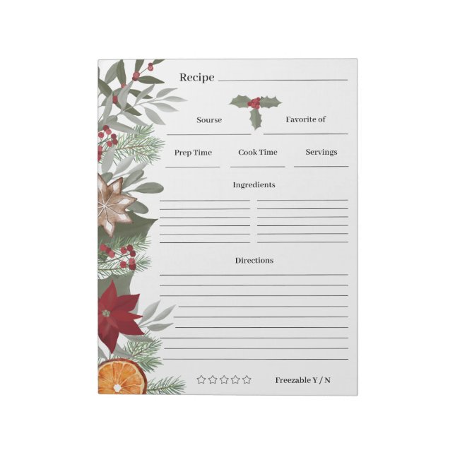  Floral Christmas Cooking Baking Recipes Notepad (Rotated)