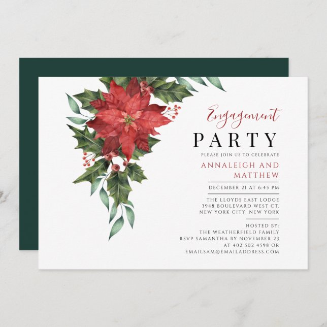 Floral Christmas Engagement Elegant Party Invitation (Front/Back)