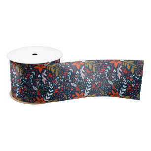 Floral Christmas Flowers Navy Gift Ribbon Satin Ribbon