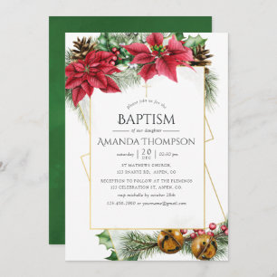 Floral Christmas Geometric Baptism or Christening Invitation