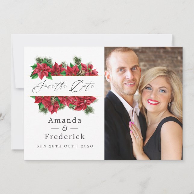 Floral Christmas Geometric Wedding Save The Date (Front)