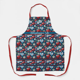 Floral Christmas Hearts in Red Blue and Green Apron
