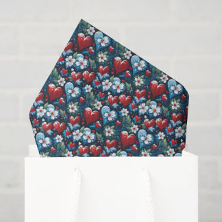 Floral Christmas Hearts in Red Blue and Green Tissue Paper