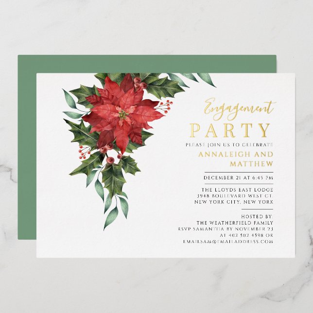 Floral Christmas Holiday Engagement Party Gold (Front/Back)