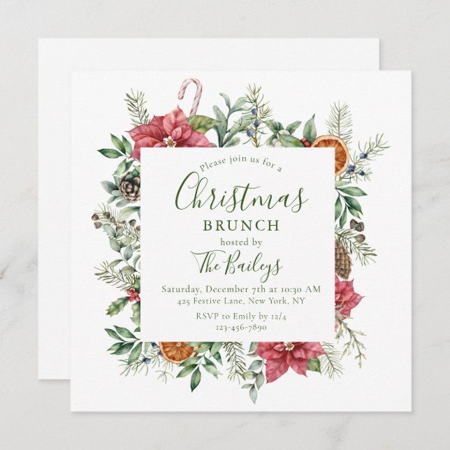 Floral Christmas Holiday Frame | Christmas Brunch Invitation (Front/Back)